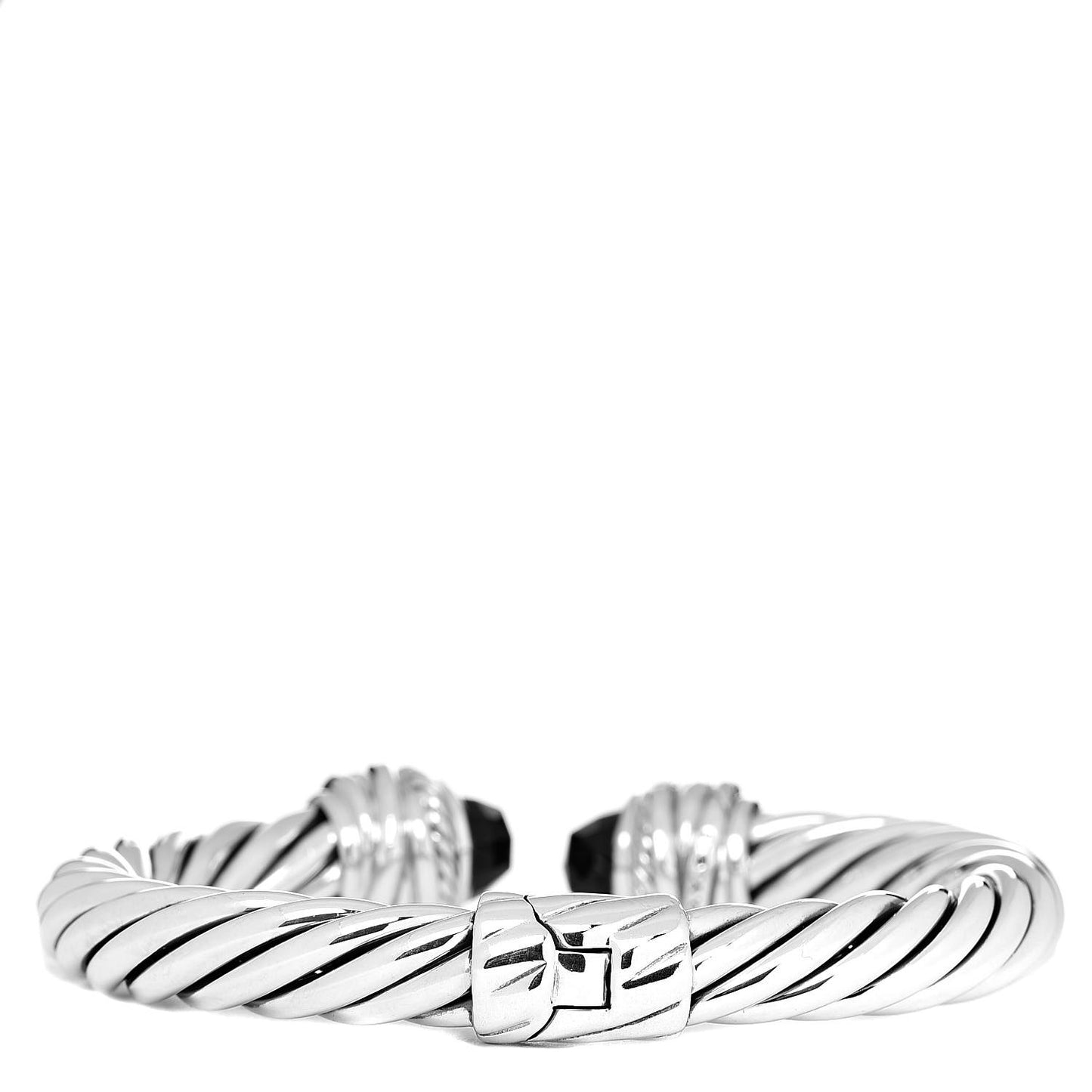 Sterling Silver Diamond Black Onyx 8.5mm Crossover Hinge Bracelet