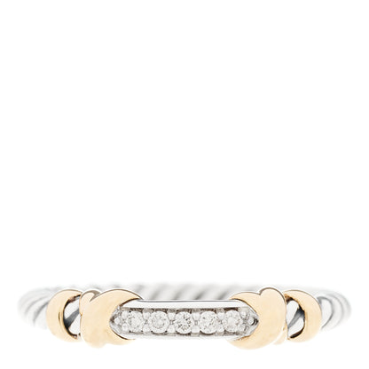 David Yurman Sterling Silver 18K Yellow Gold Diamond Petite Helena Wrap Ring 54 7 1 of 5