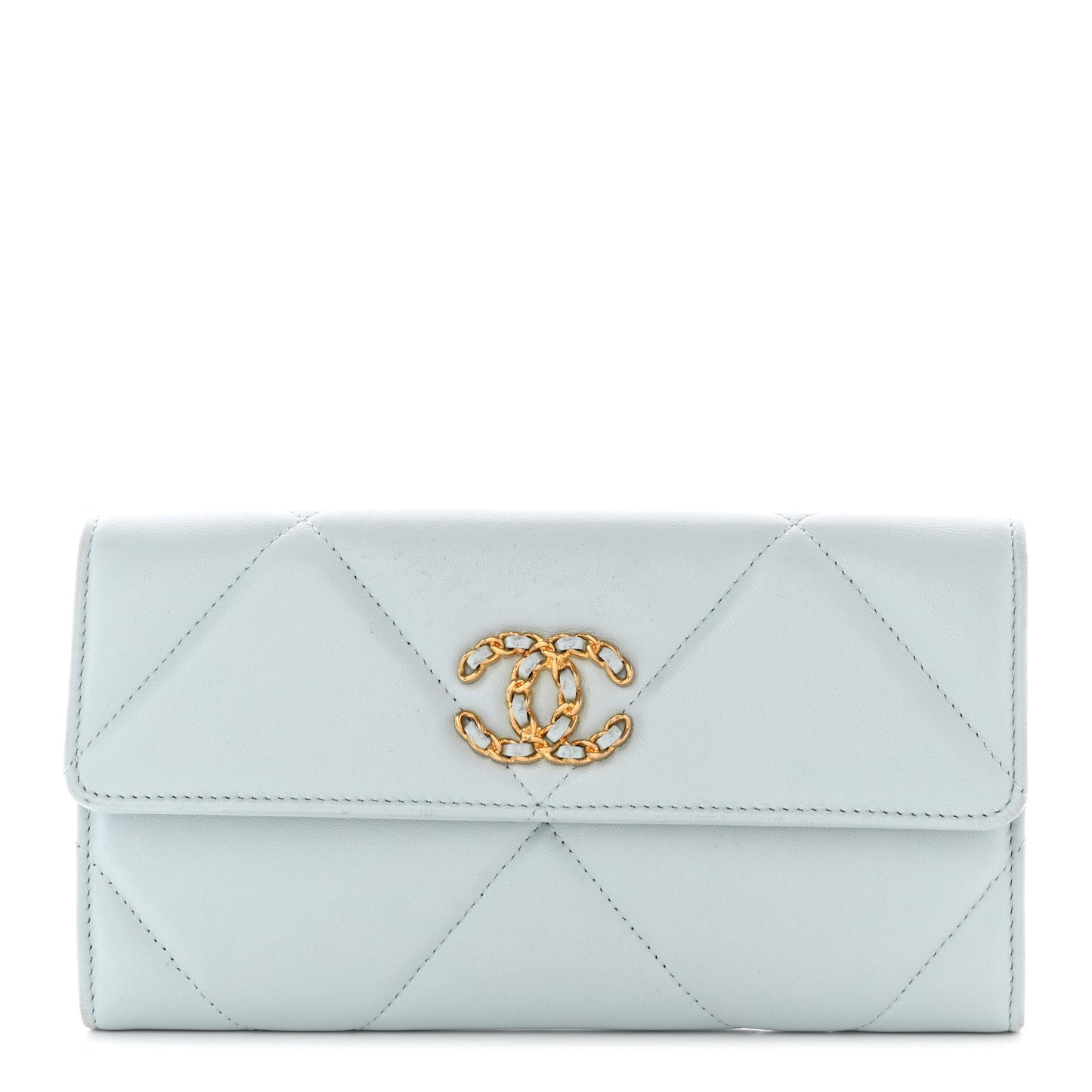 Lambskin Quilted Chanel 19 Flap Wallet Light Blue