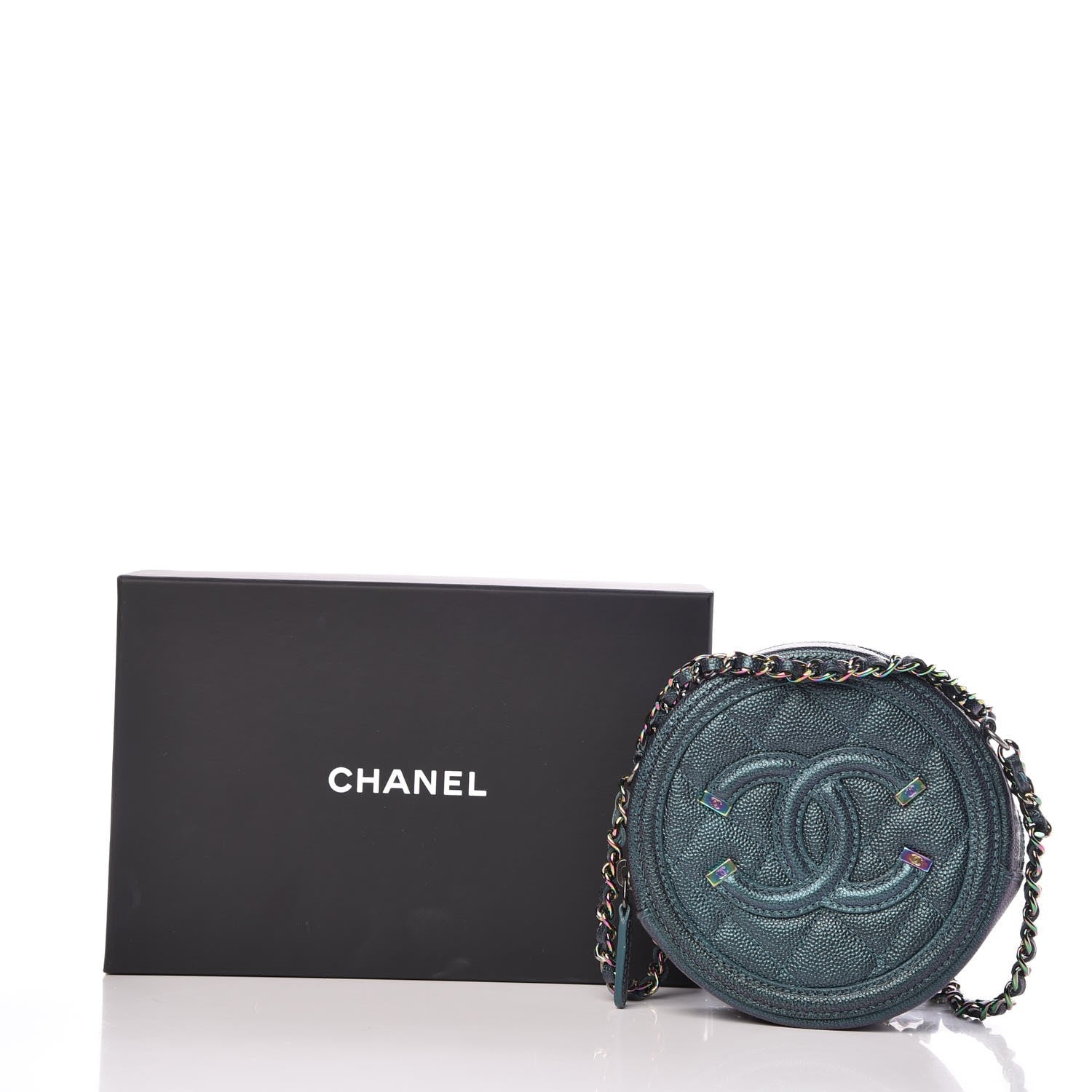 Chanel Iridescent Caviar Quilted Round Filigree Crossbody Dark Turquoise 8 of 8