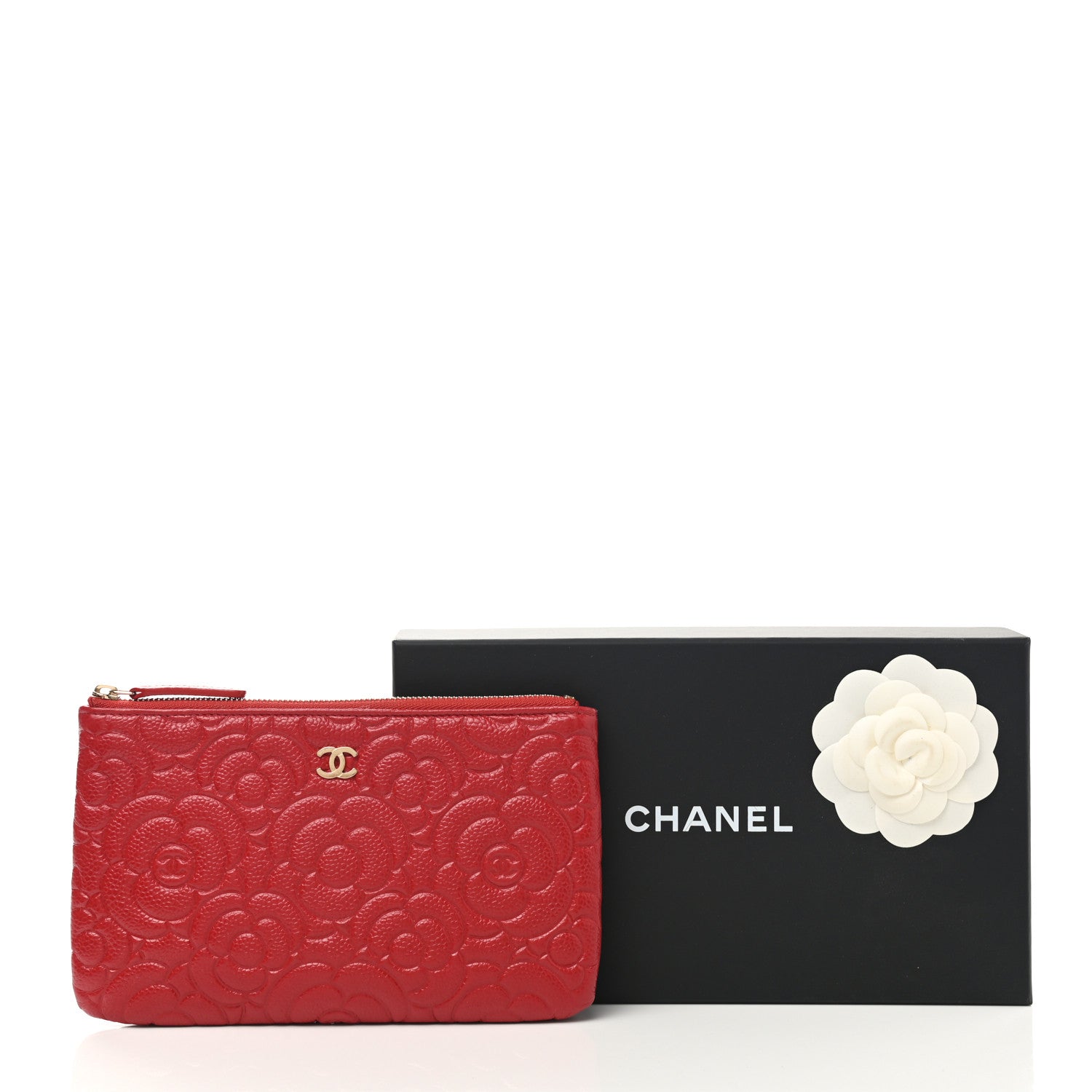 Chanel Caviar Camellia Embossed Cosmetic Pouch Red 8 of 8