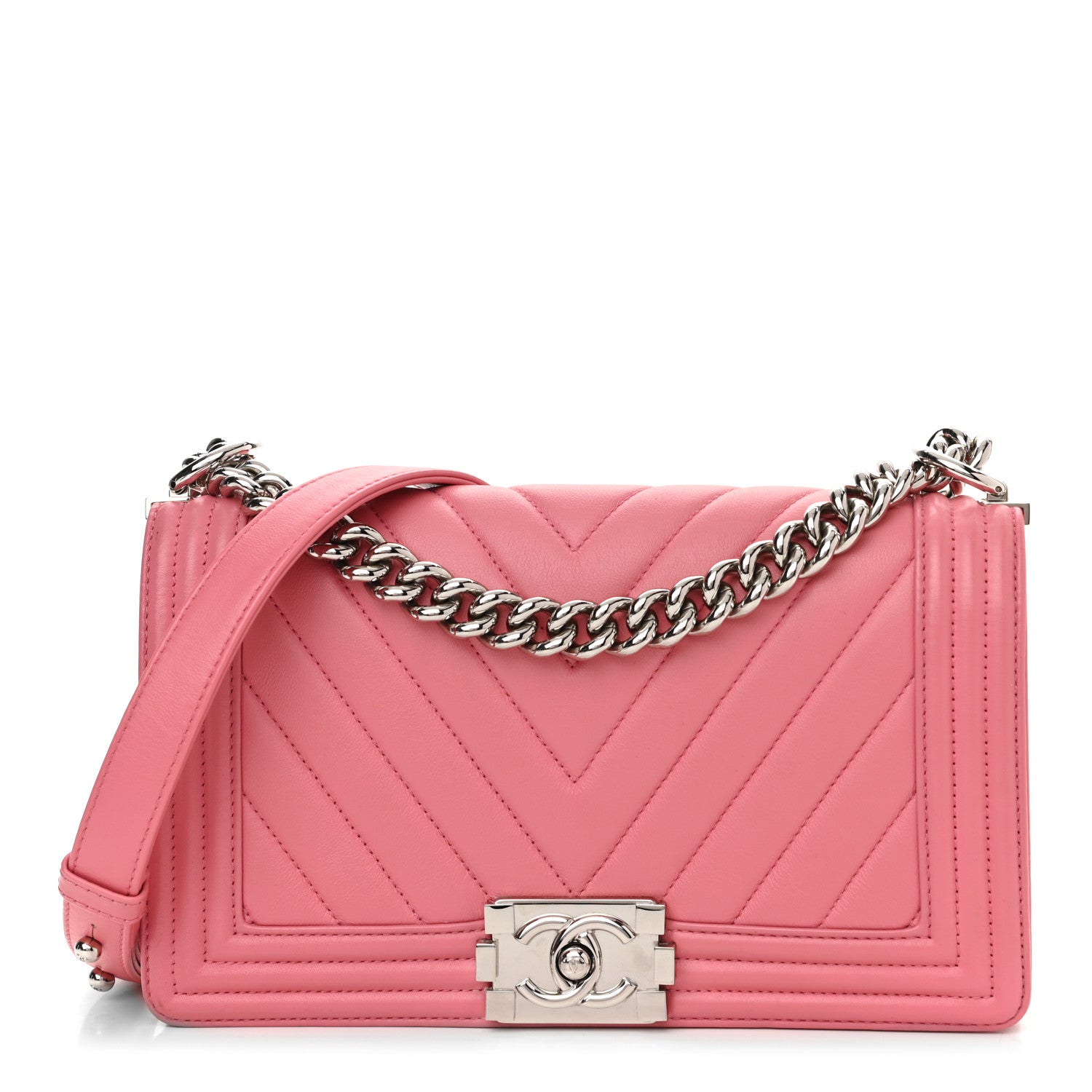 Chanel Calfskin Chevron Quilted Medium Boy Flap Pink 1 of 10