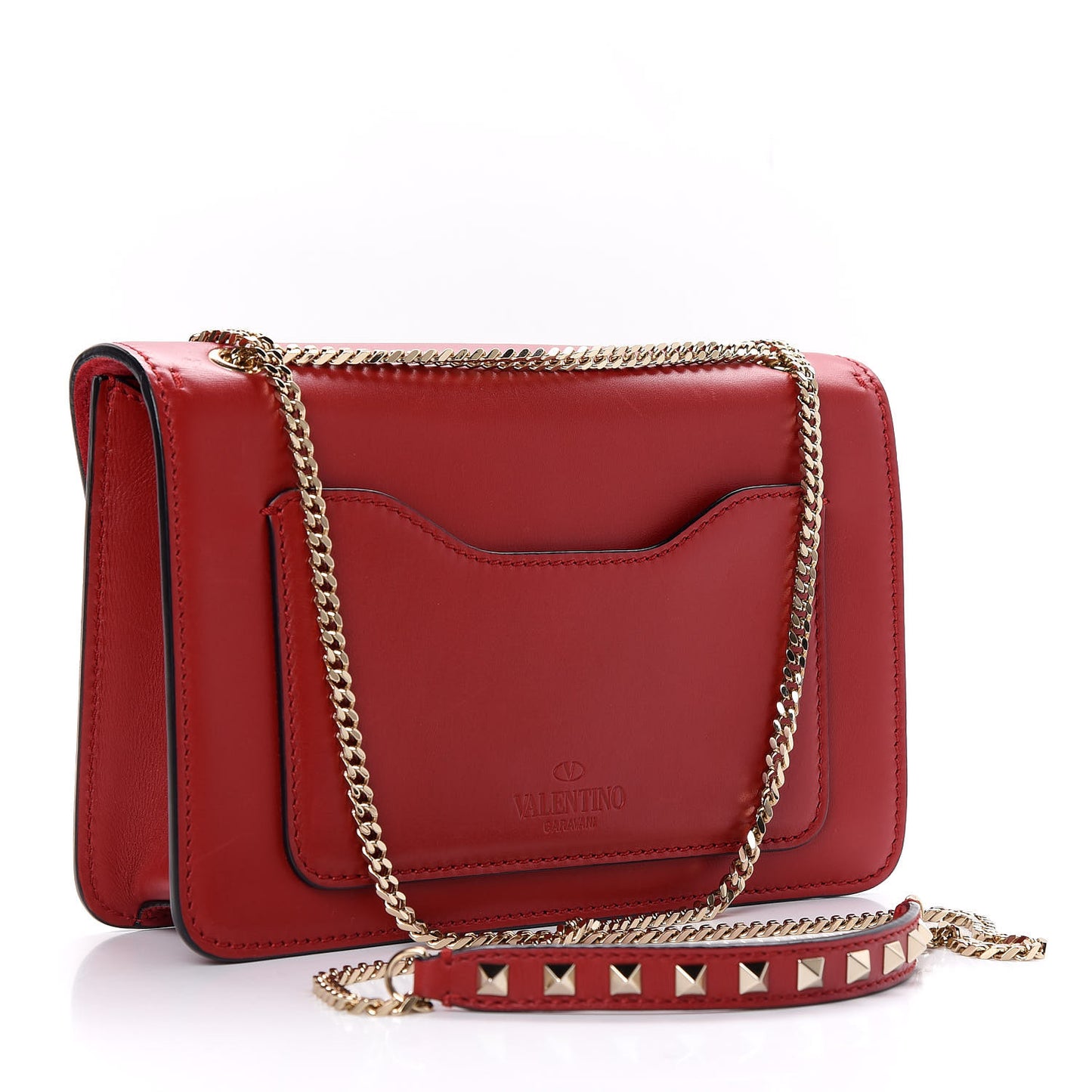 Vitello Small Rockstud Demilune Shoulder Bag Rosso Valentino