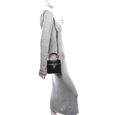 Calfskin Mini Bamboo Top Handle Shoulder Bag Black