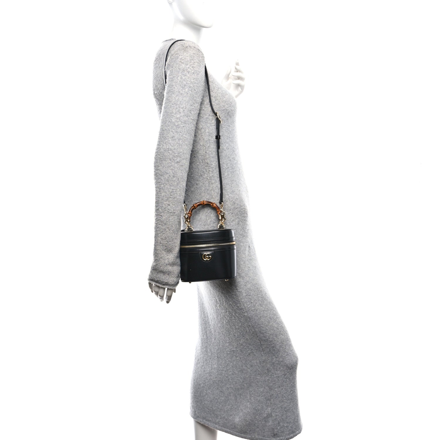 Gucci Calfskin Mini Bamboo Top Handle Shoulder Bag Black 2 of 10