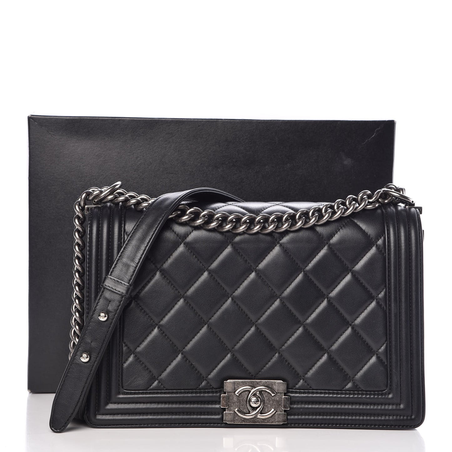 Lambskin Quilted New Medium Boy Flap Black