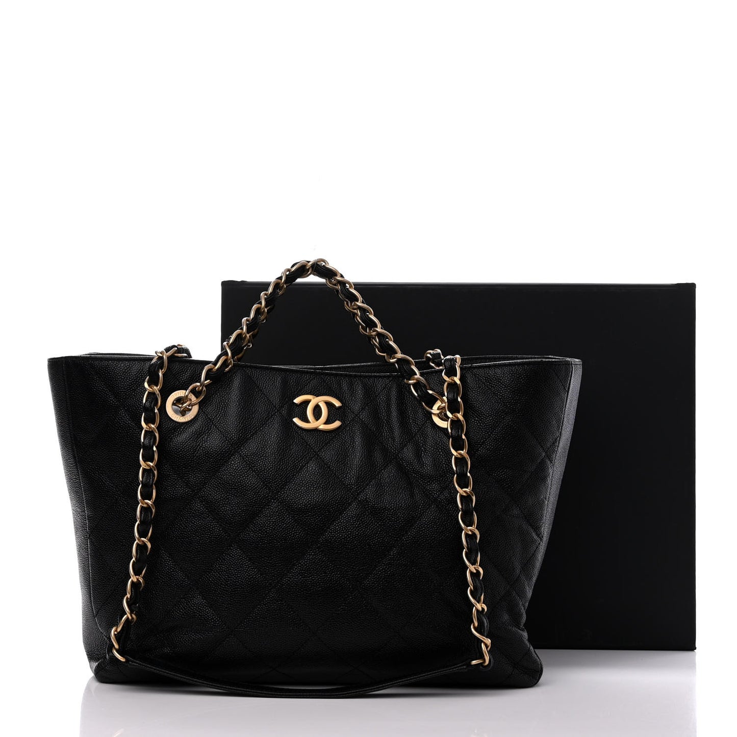 Caviar Quilted Small Shopping Tote Black