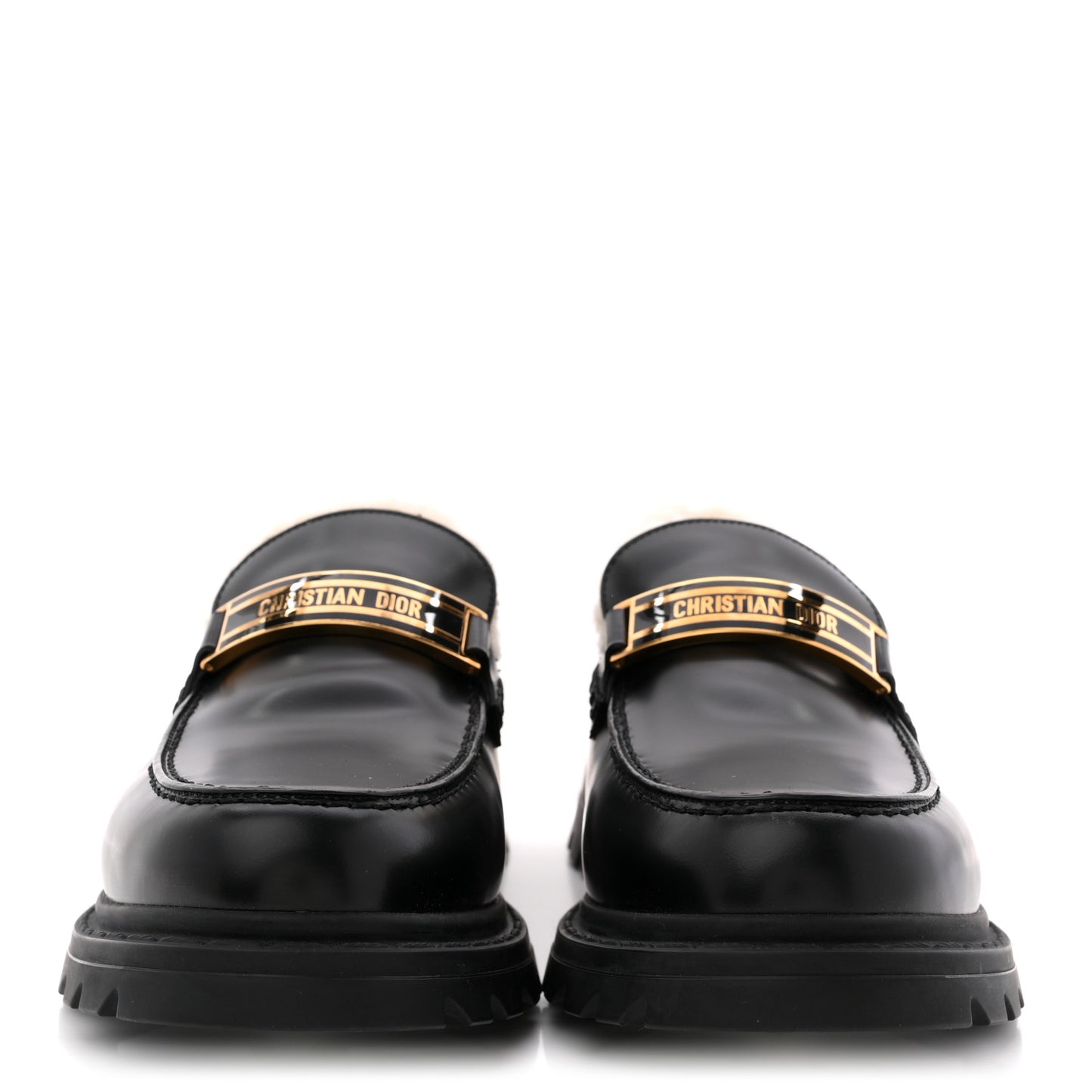 Brushed Calfskin Shearling Dior Code Lug Sole 15mm Loafers 41 Black Natural