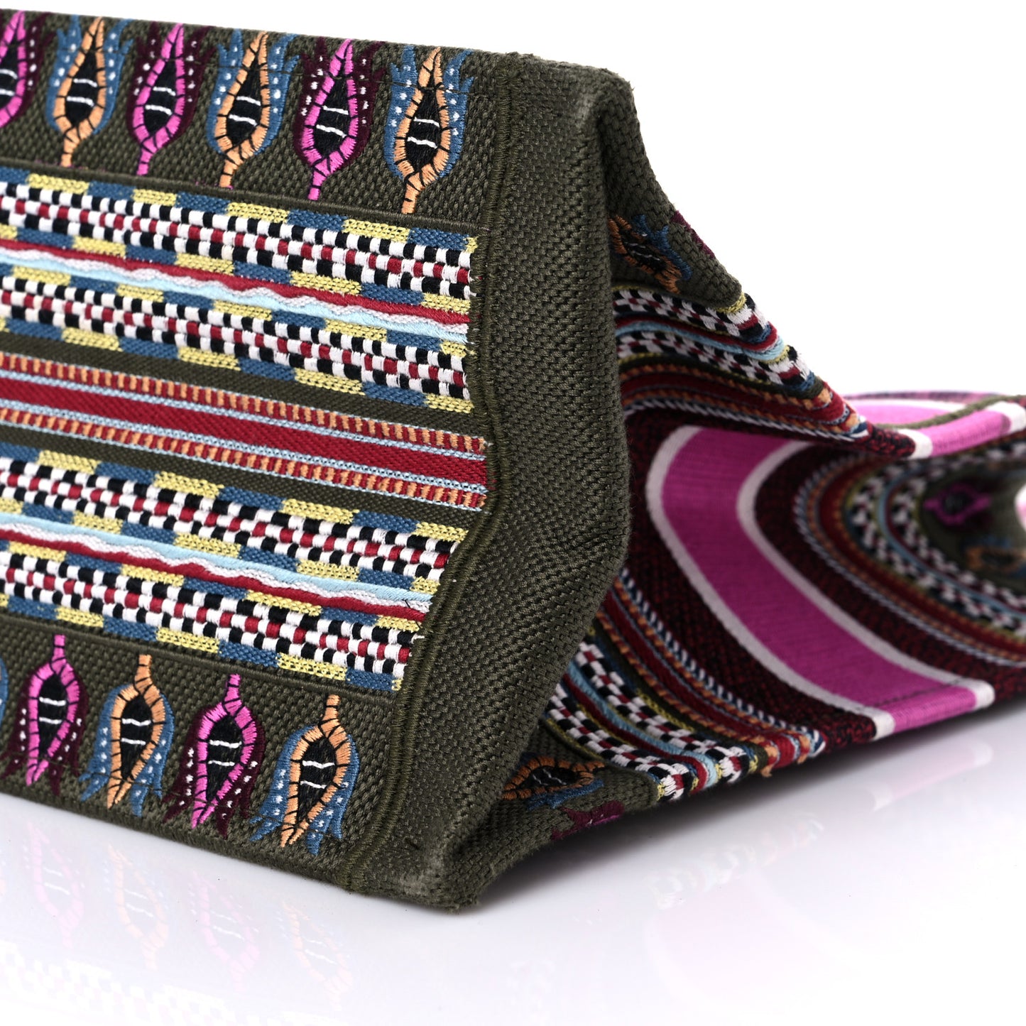 Canvas Embroidered Book Tote Olive Multicolor