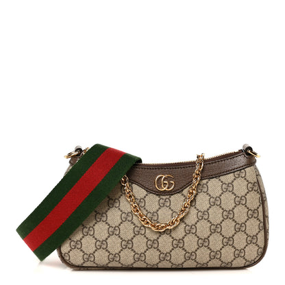 Gucci GG Supreme Monogram Textured Dollar Calfskin Web Small Ophidia GG Handbag Beige Ebony New Acero 1 of 11