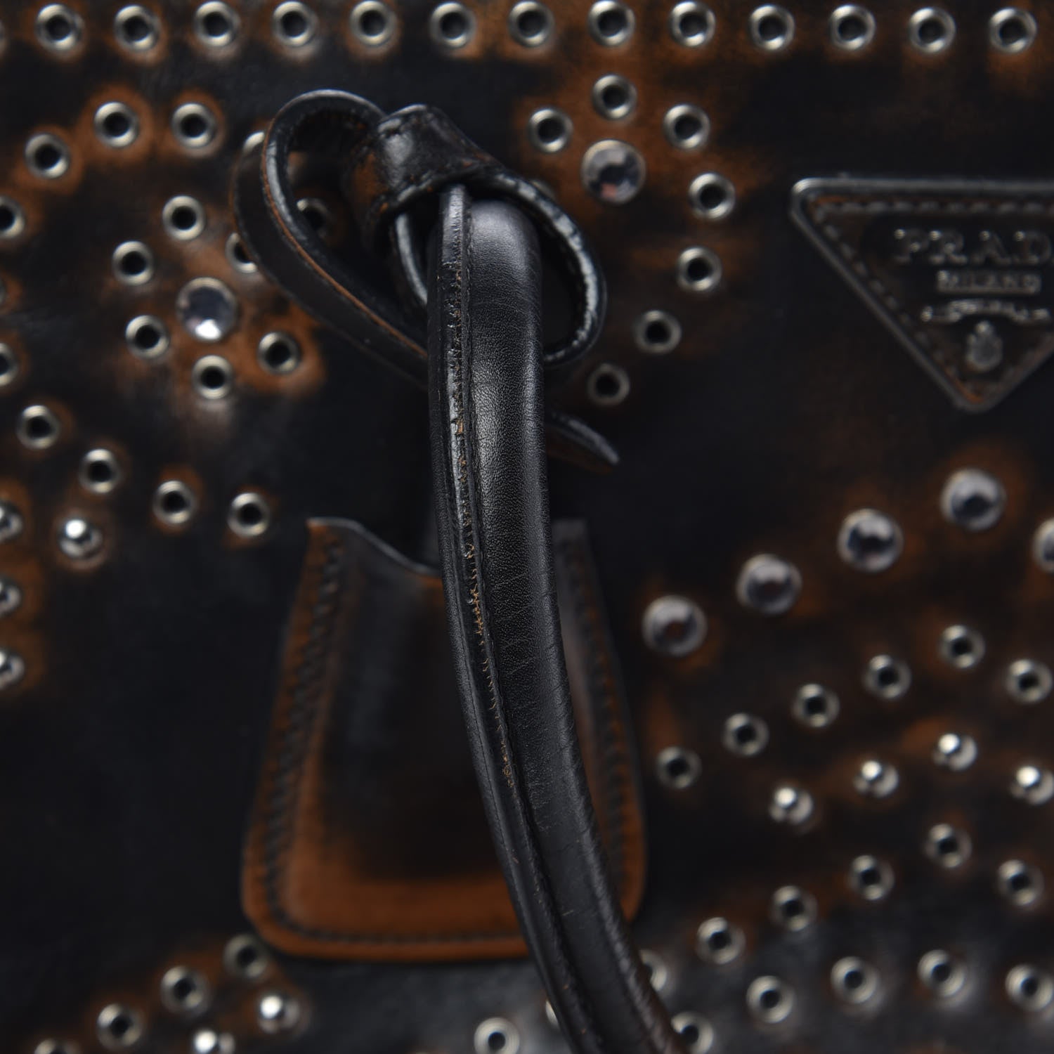 Prada Vitello Vintage Studded Twin Pocket Tote Ebano 13 of 22