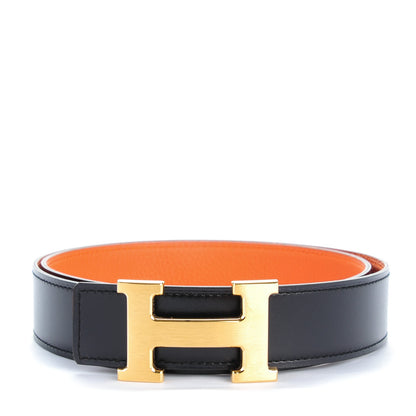 Hermes Box Togo 32mm H Belt 85 Black Orange 1 of 8