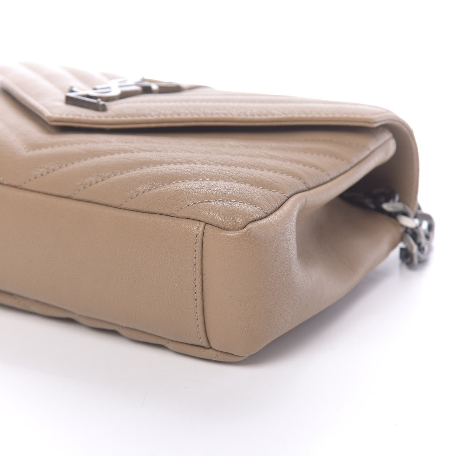 Saint Laurent Sheepskin Matelasse Chevron Monogram Medium College Bag Taupe 8 of 9