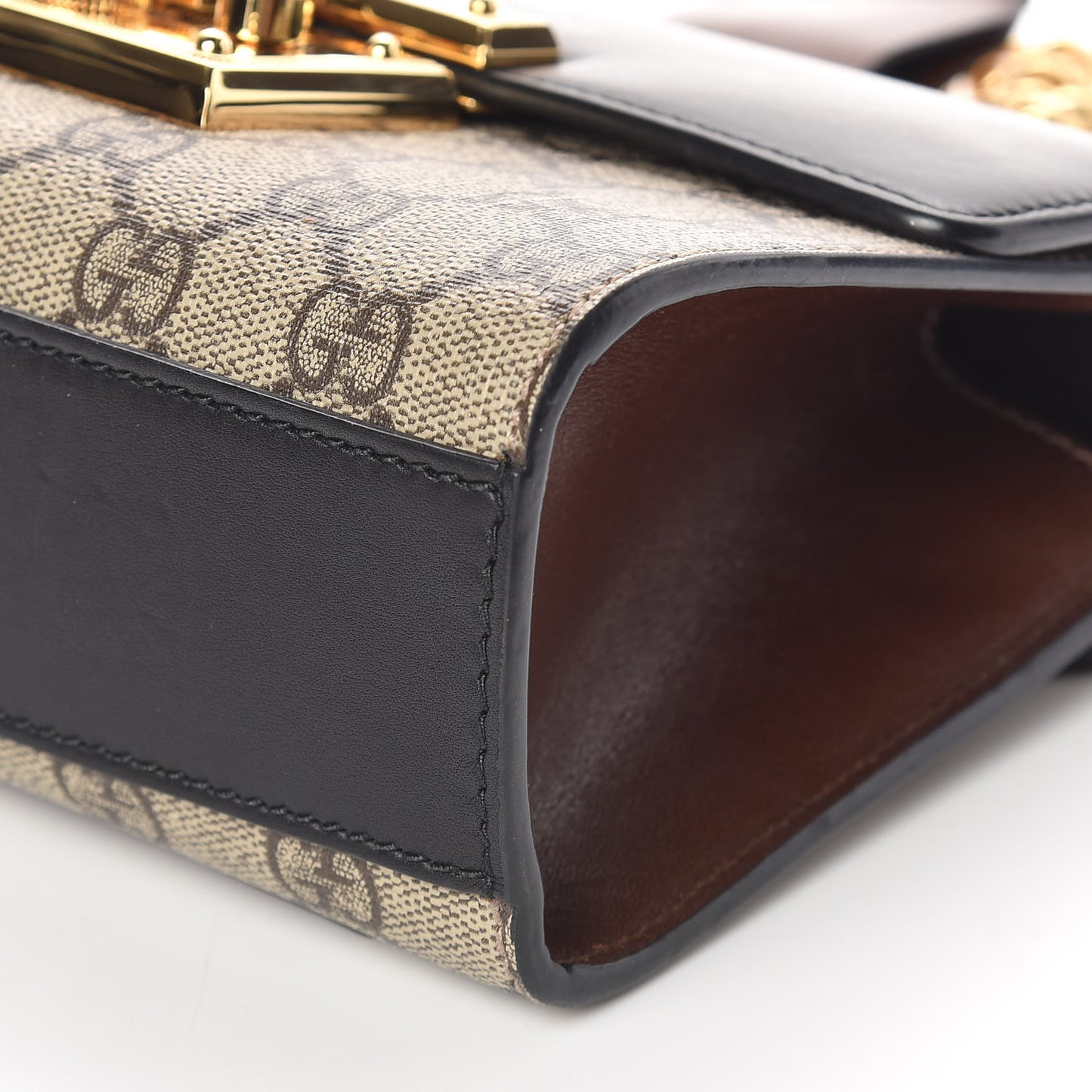 GG Supreme Monogram Calfskin Small Padlock Shoulder Bag Beige Black Cuir
