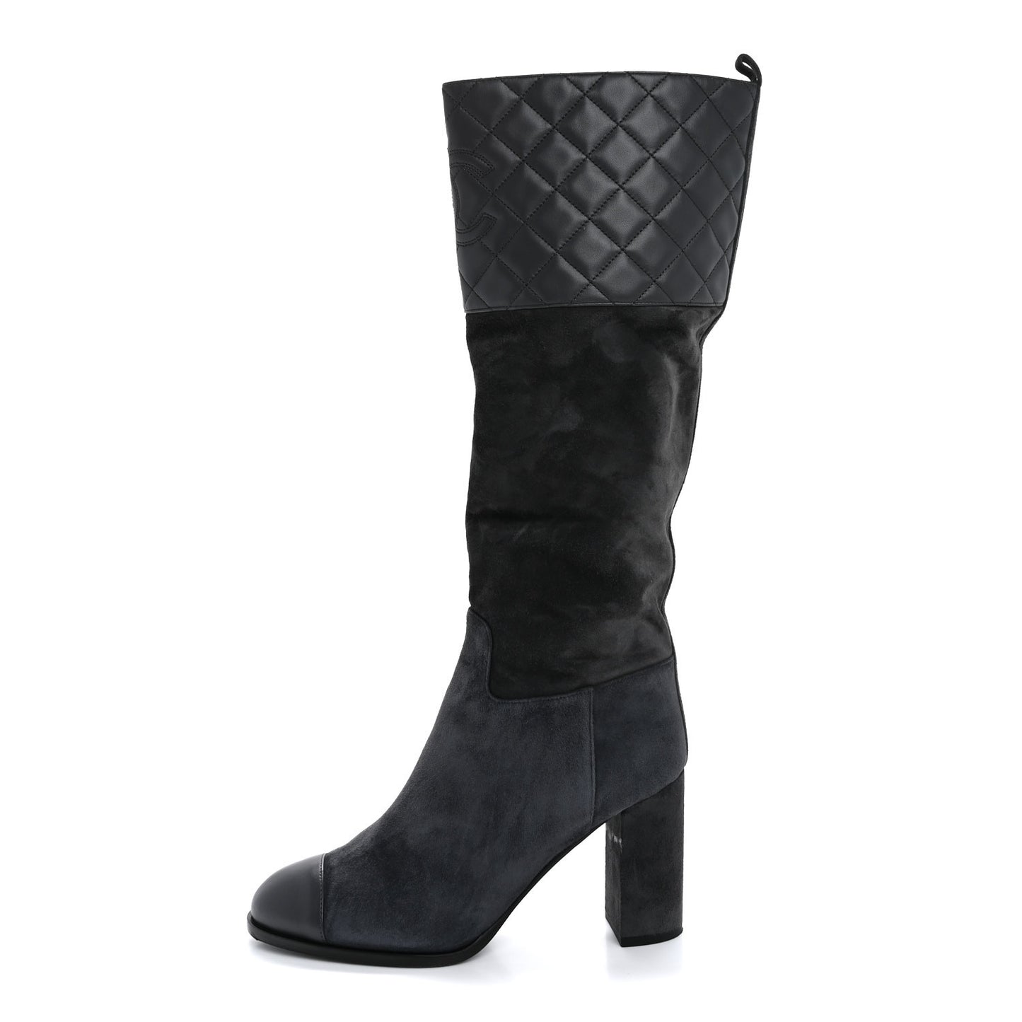 Suede Calfskin Lambskin Quilted Knee High Boots 40 Grey