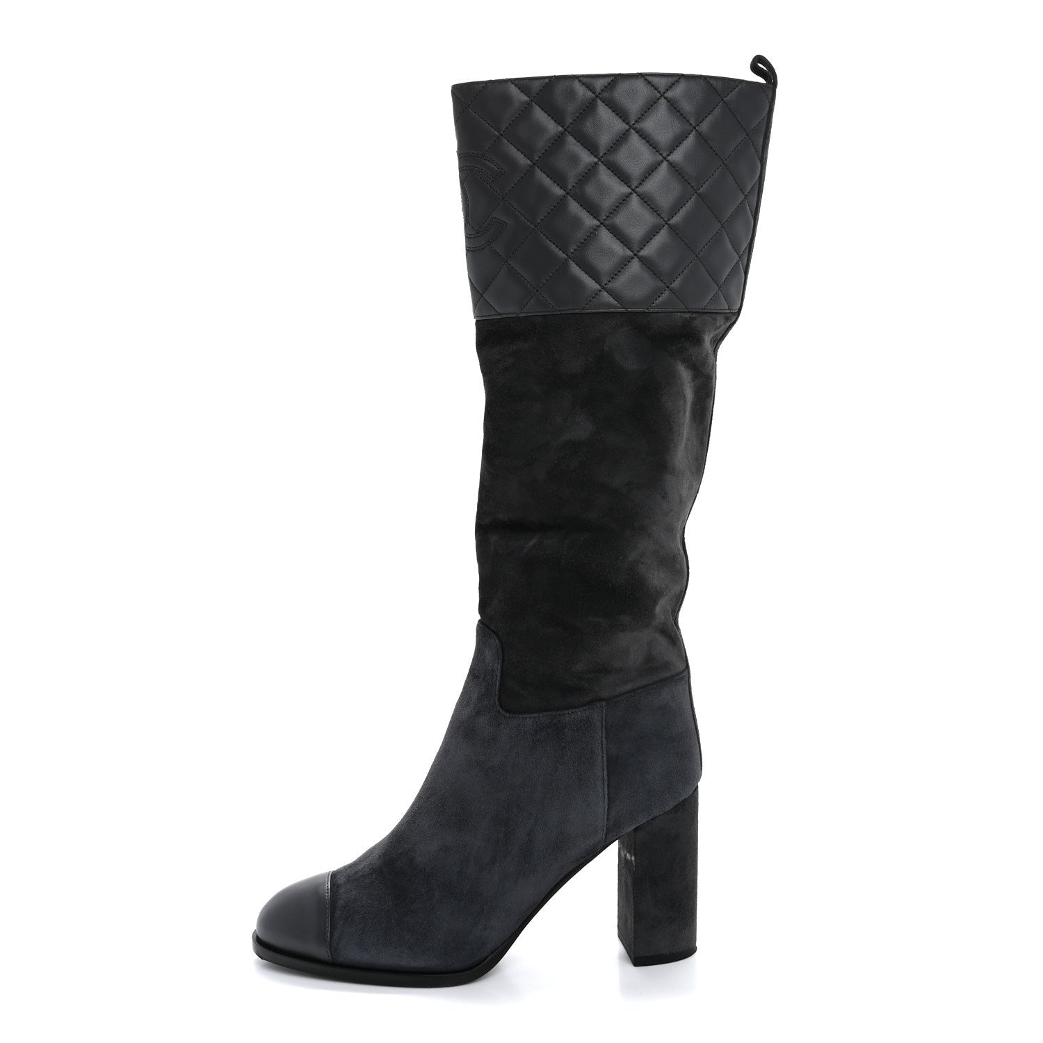 Chanel Suede Calfskin Lambskin Quilted Knee High Boots 40 Grey 1 of 8