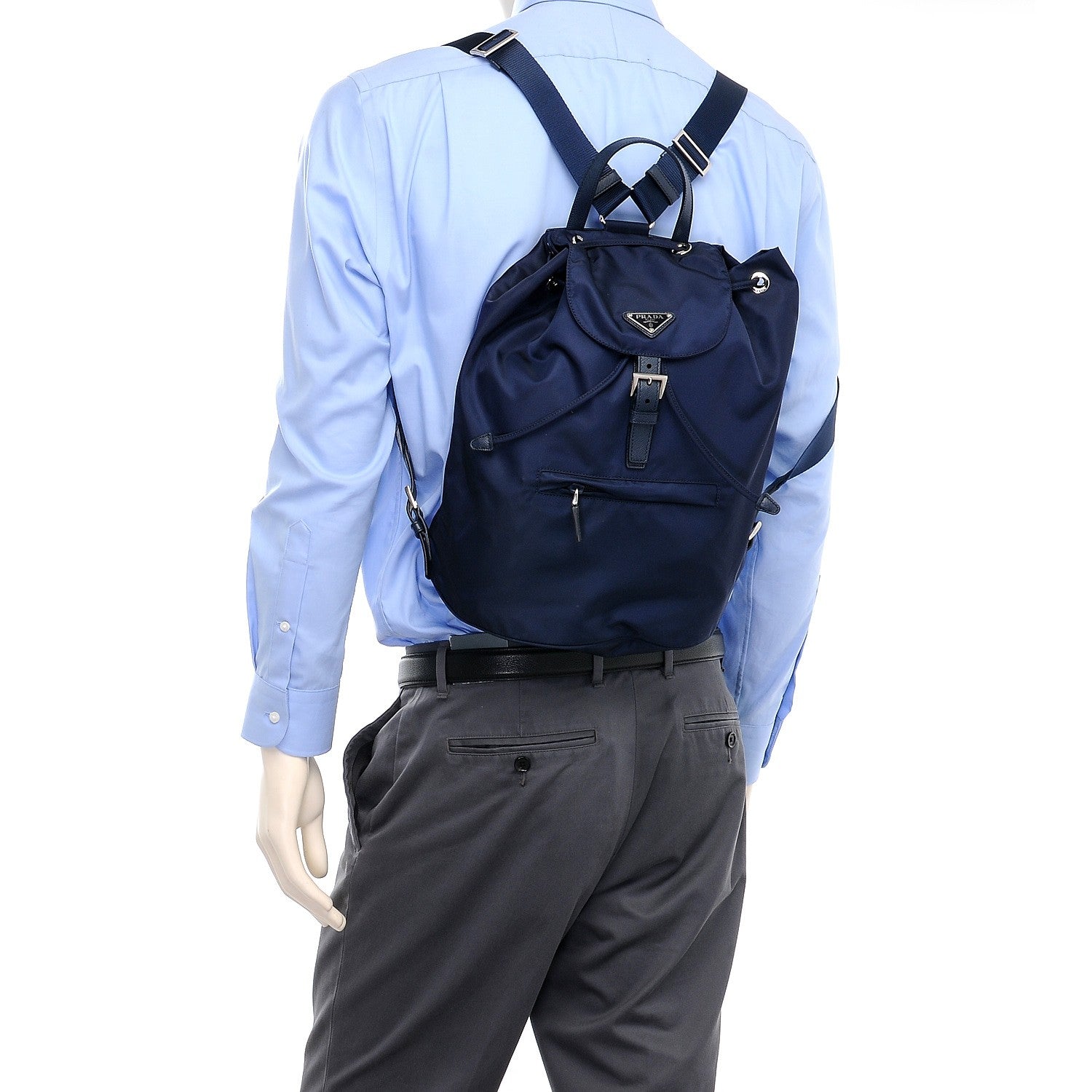 Prada Nylon Vela Saffiano Medium Cinch Backpack Baltico 2 of 7