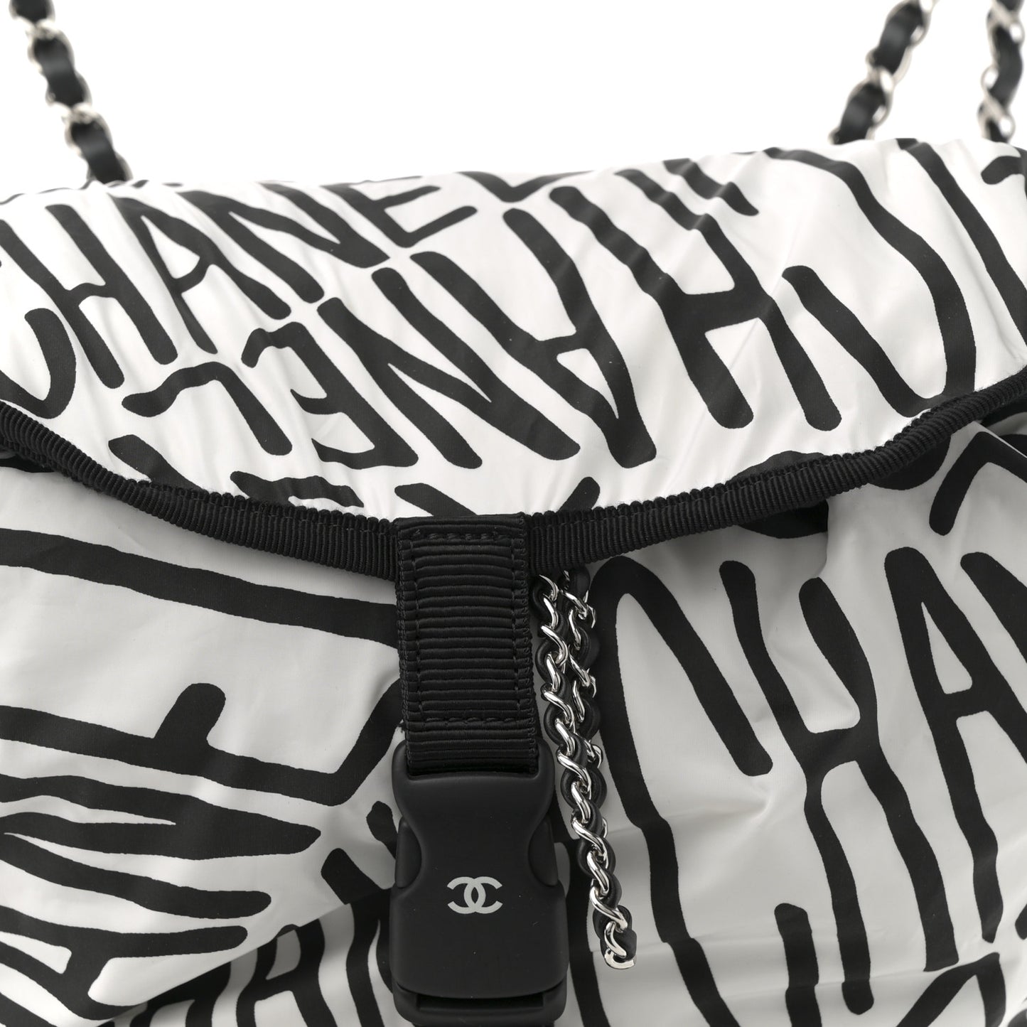 Nylon Printed Quilted Coco Neige Convertible Backpack Black White