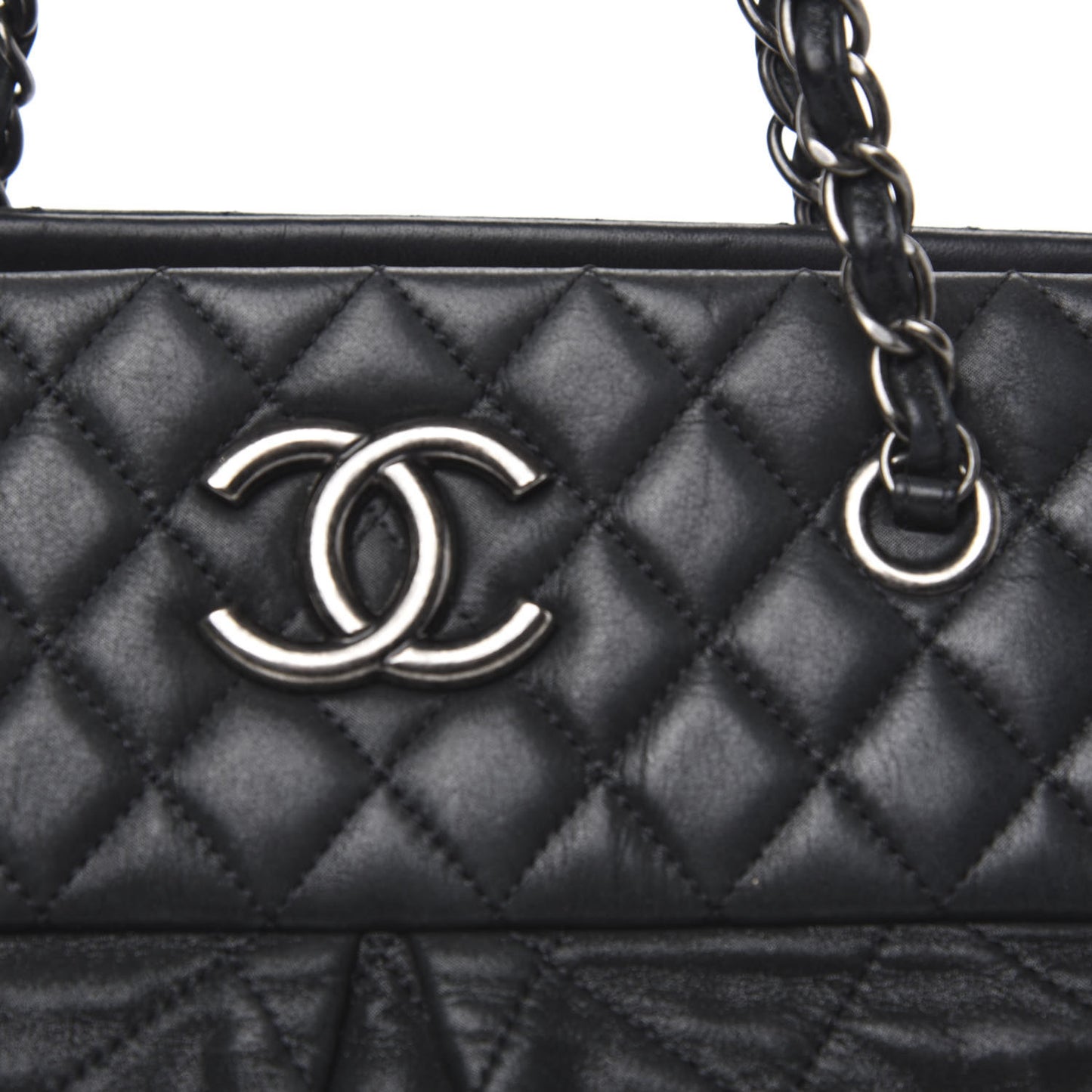 Iridescent Calfskin Chic Quilt Bowling Bag Black