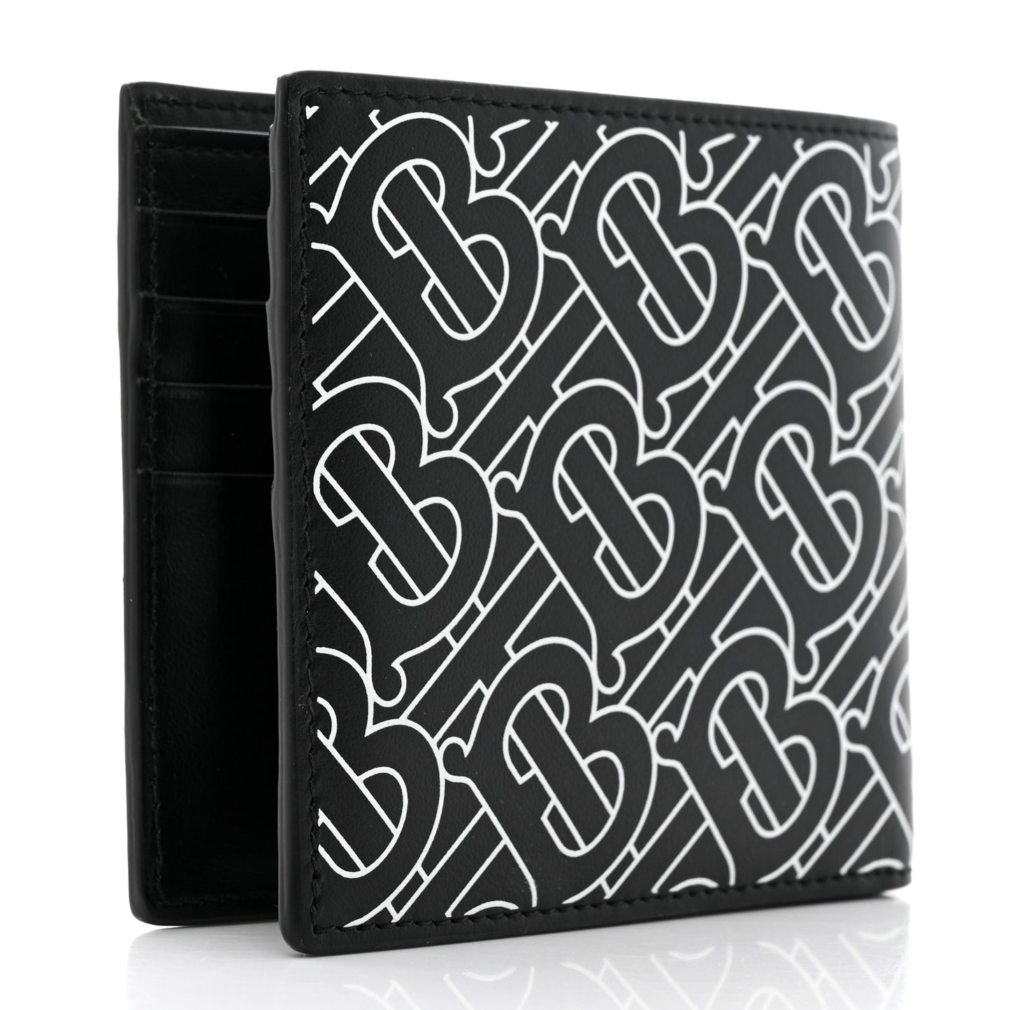 Calfskin Embossed TB Print Bi-Fold Wallet Black White