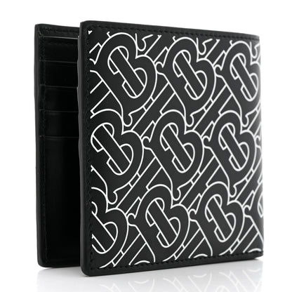 Burberry Calfskin Embossed TB Print Bi-Fold Wallet Black White 3 of 8