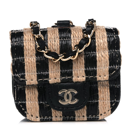 Chanel Raffia Jute Striped Airpods Pro Case Black Beige 1 of 4