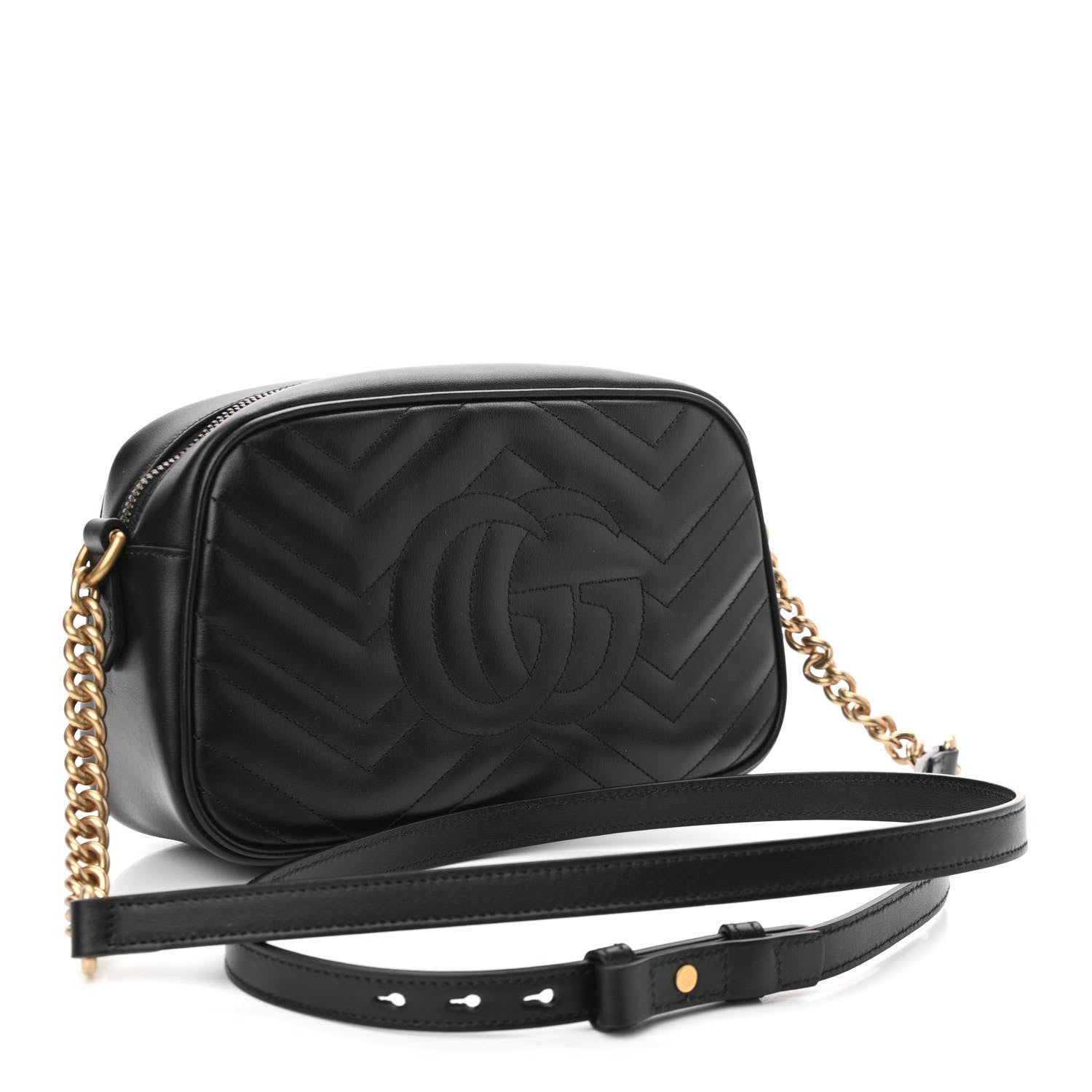 Gucci Calfskin Matelasse Small GG Marmont Chain Shoulder Bag Black 3 of 13