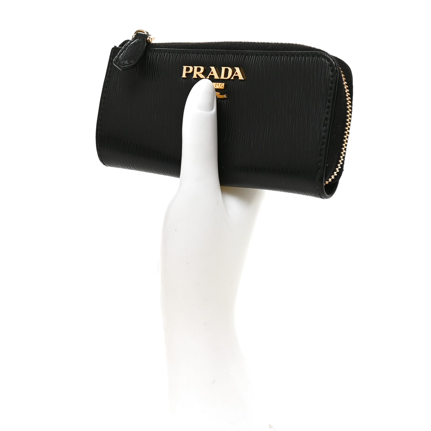Saffiano Metal Zip Around Key Holder Black