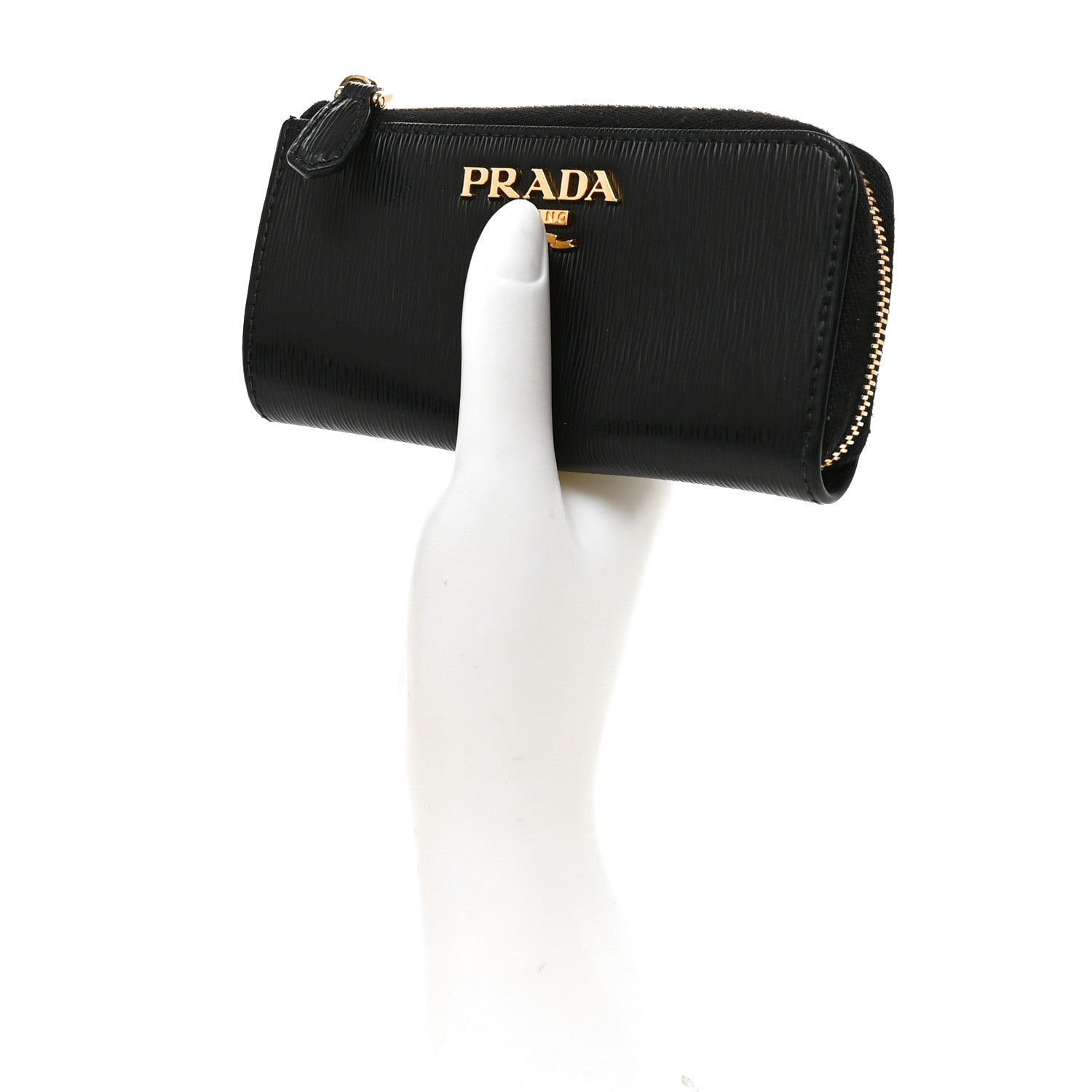Prada Saffiano Metal Zip Around Key Holder Black 2 of 7
