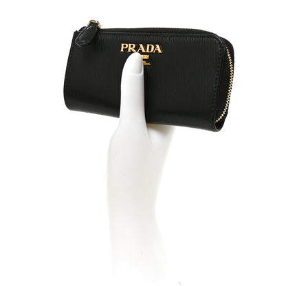 Prada Saffiano Metal Zip Around Key Holder Black 2 of 7