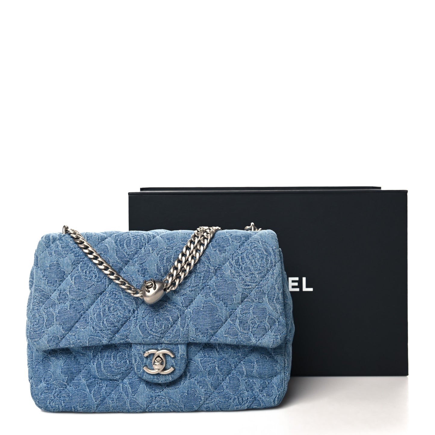 Denim Quilted Medium Camellia Sweetheart Flap Blue