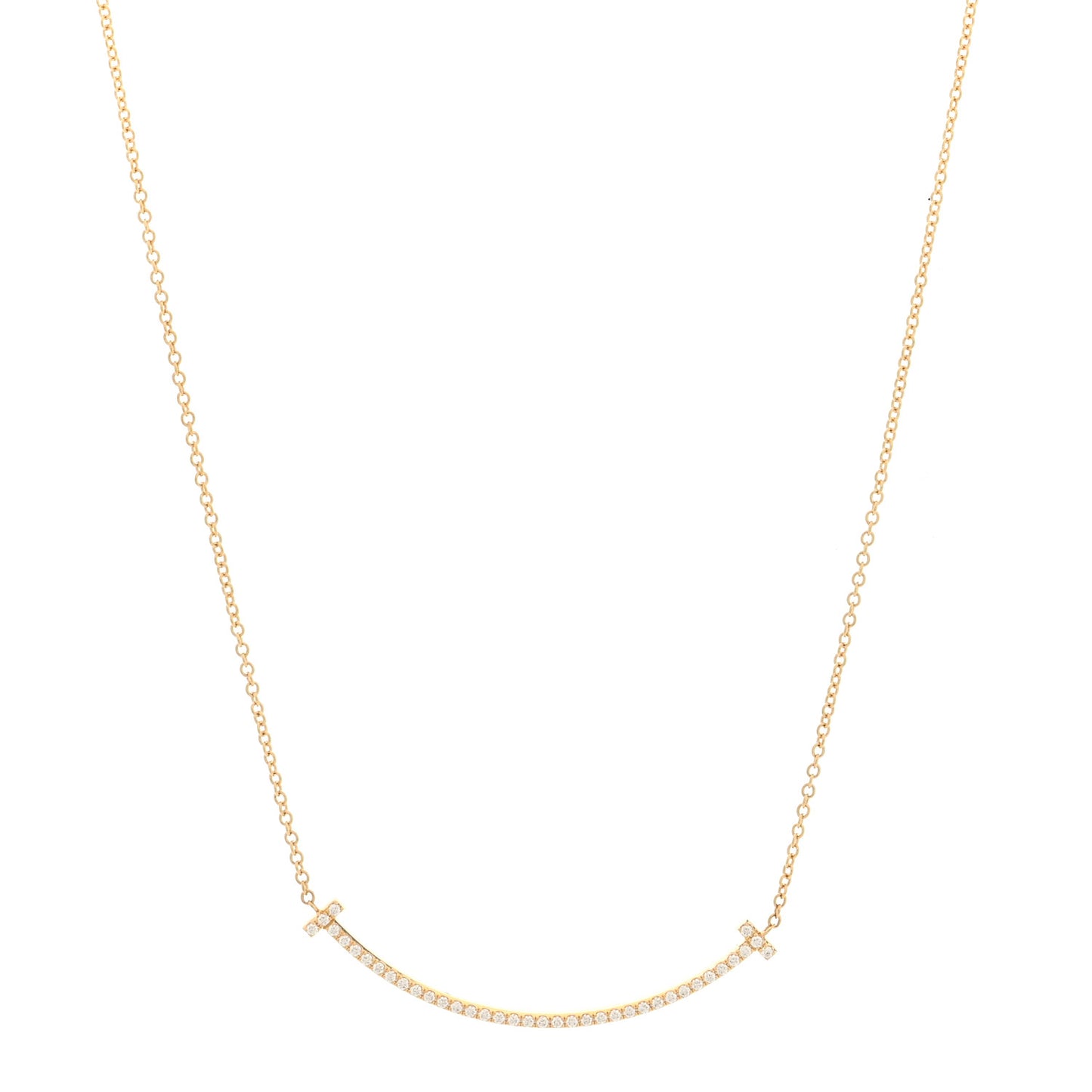18K Yellow Gold Diamond Small T Smile Pendant Necklace