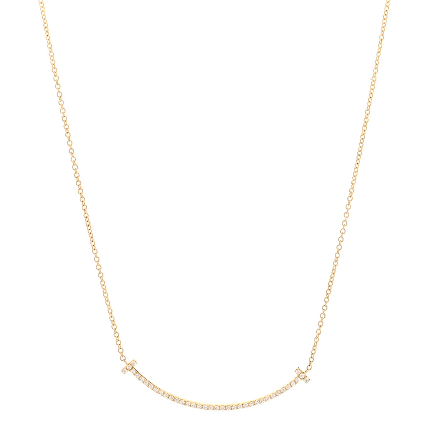 Tiffany 18K Yellow Gold Diamond Small T Smile Pendant Necklace 1 of 5