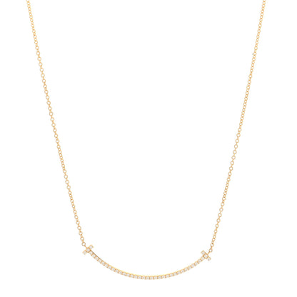 Tiffany 18K Yellow Gold Diamond Small T Smile Pendant Necklace 1 of 5