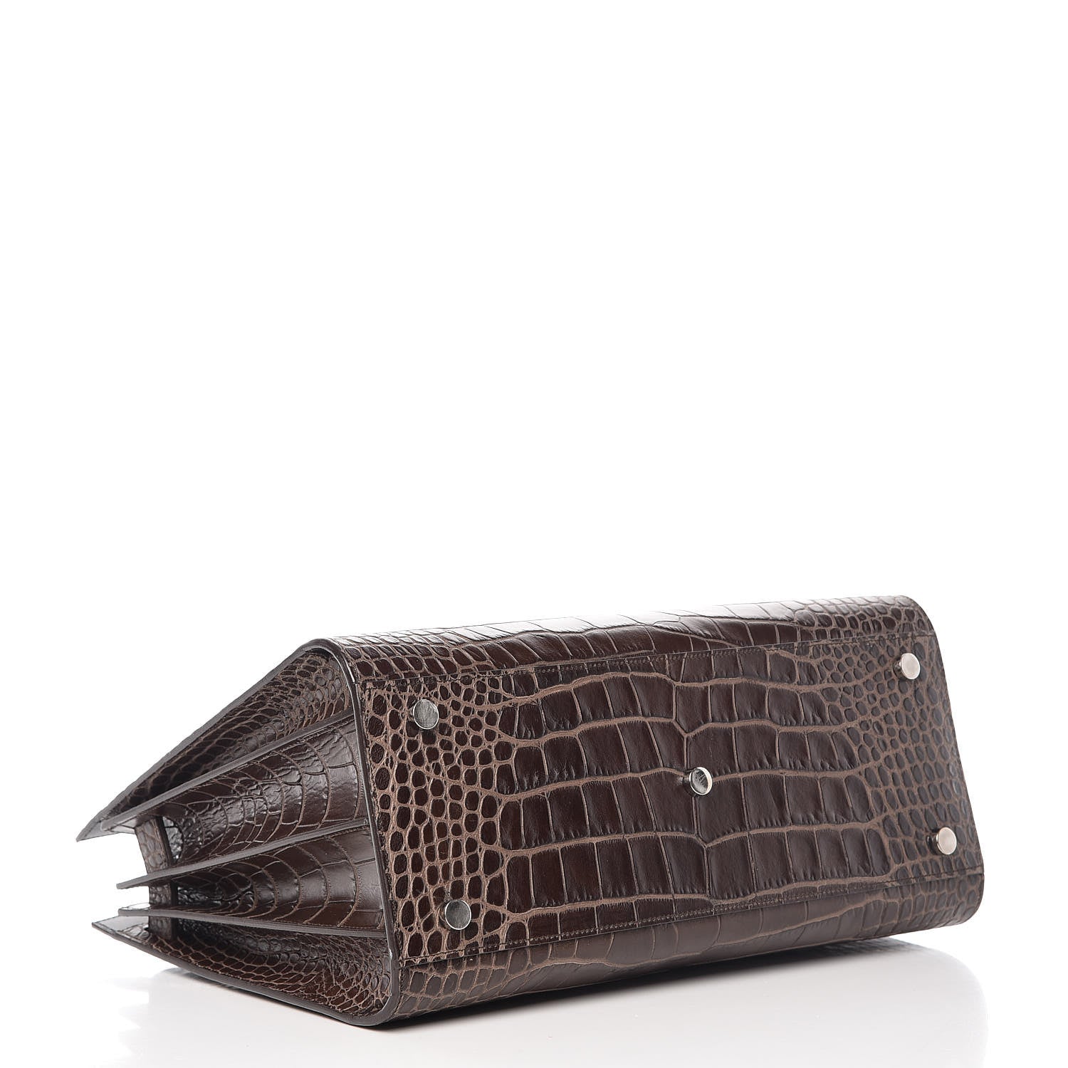 Saint Laurent Calfskin Crocodile Embossed Small Sac de Jour Brown 4 of 14