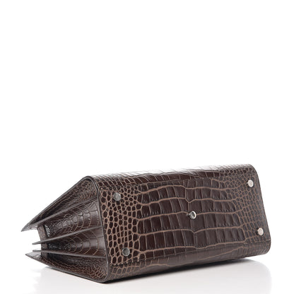 Saint Laurent Calfskin Crocodile Embossed Small Sac de Jour Brown 4 of 14