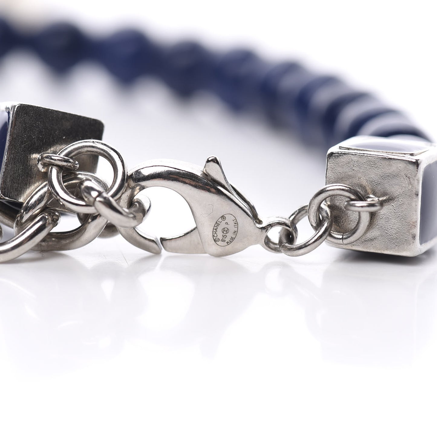 Pearl CC Long Necklace Pearly White Blue