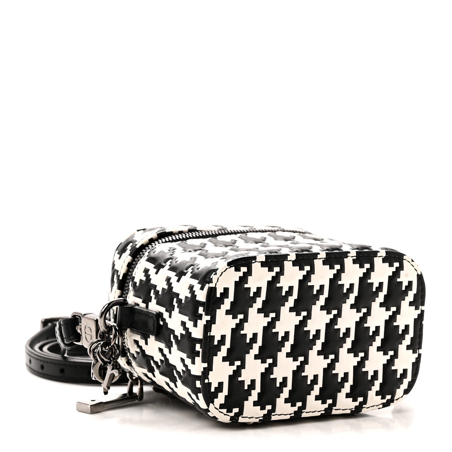 Christian Dior Calfskin Macro Houndstooth Embossed Micro Lady Dior Vanity Case Black White 4 of 9