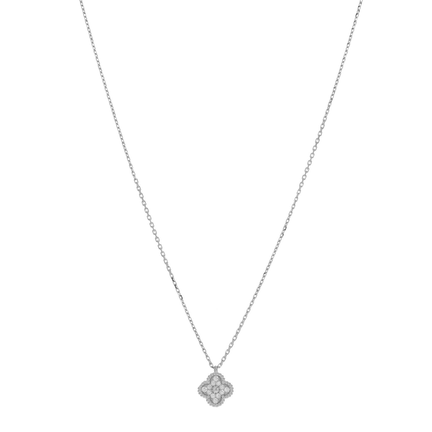 18K White Gold Diamond Sweet Alhambra Pendant Necklace
