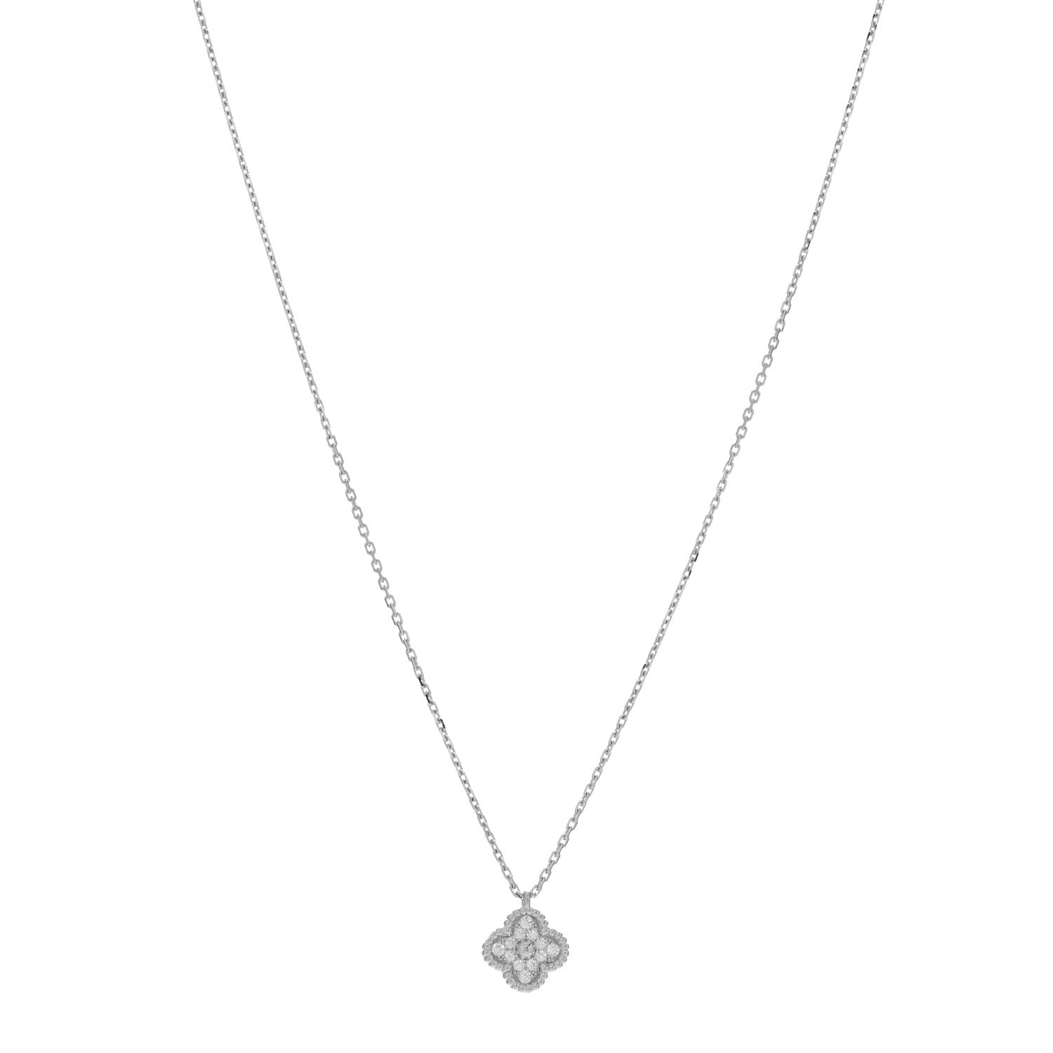 Van Cleef & Arpels 18K White Gold Diamond Sweet Alhambra Pendant Necklace 1 of 4