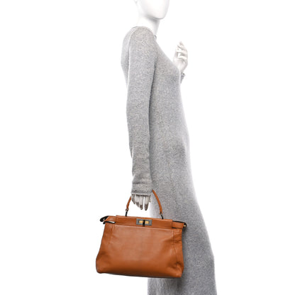 Fendi Goatskin Snakeskin Medium Peekaboo Iconic Satchel Brown 2 of 11