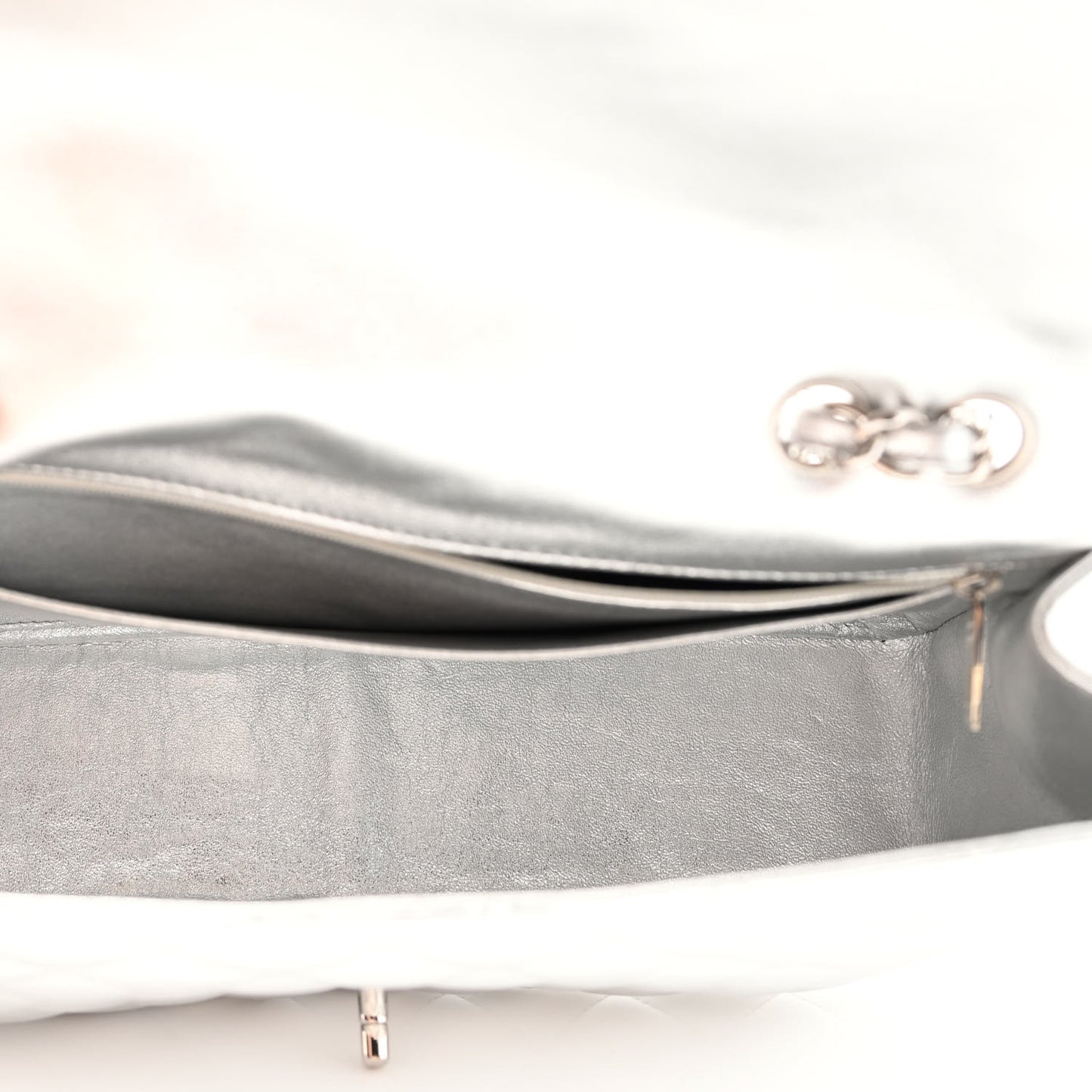 Metallic Lambskin Quilted Jumbo Single Flap Silver