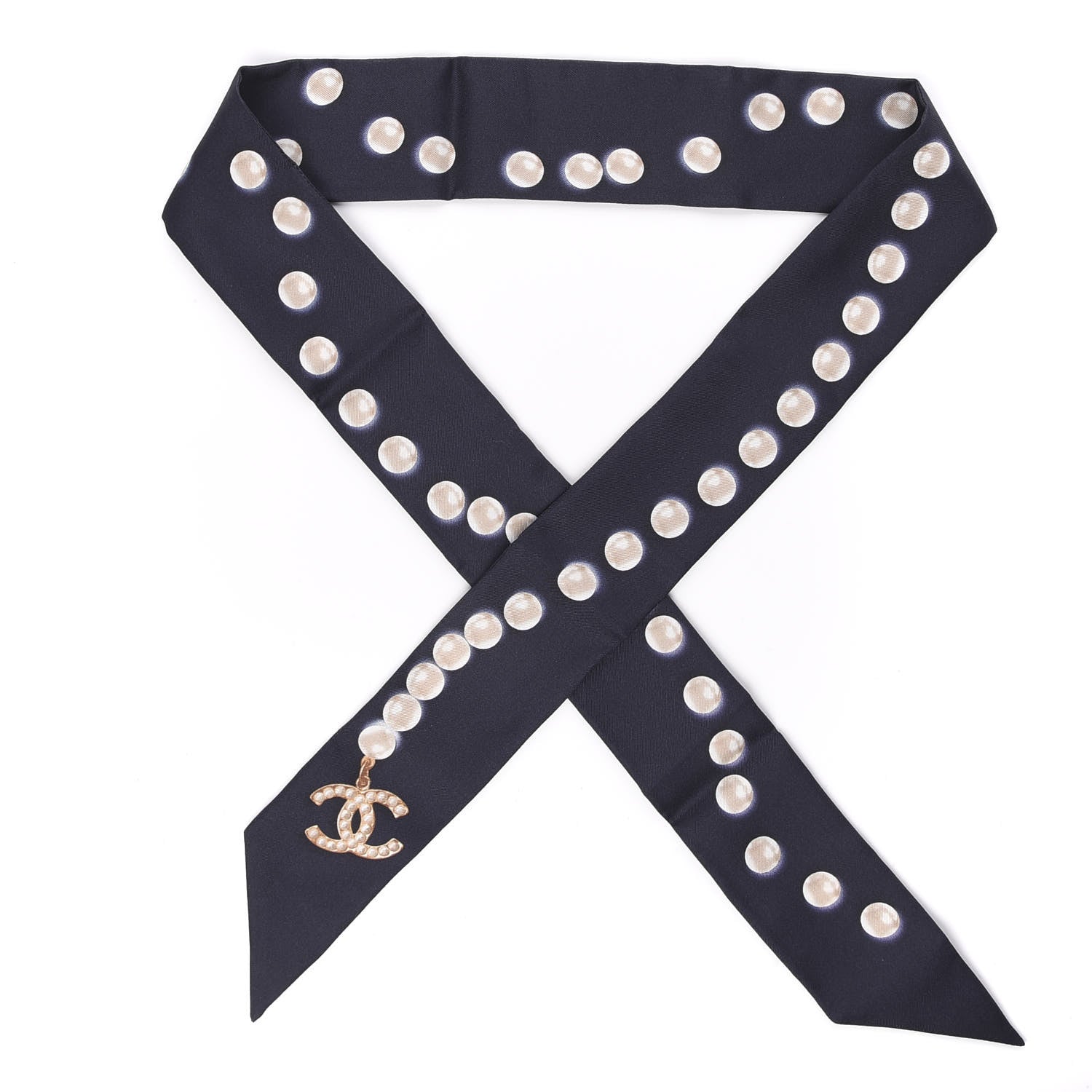 Chanel Silk Pearl CC Slim Bandeau Scarf Navy 1 of 6