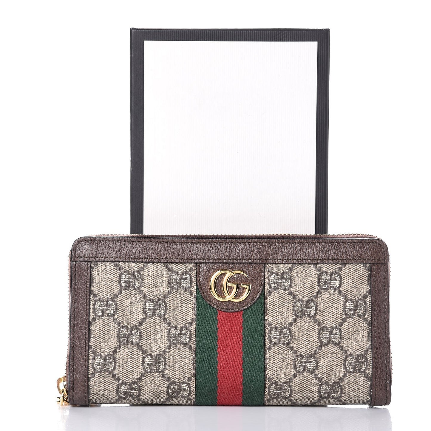 GG Supreme Monogram Web Ophidia Zip Around Wallet Brown