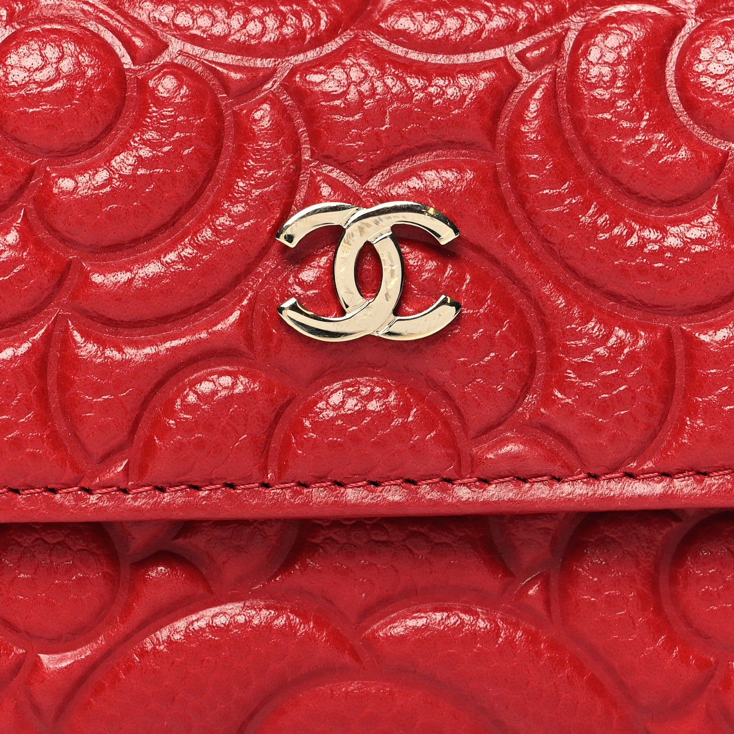 Chanel Caviar Camellia Embossed Flap Card Holder Wallet Red 9 of 10