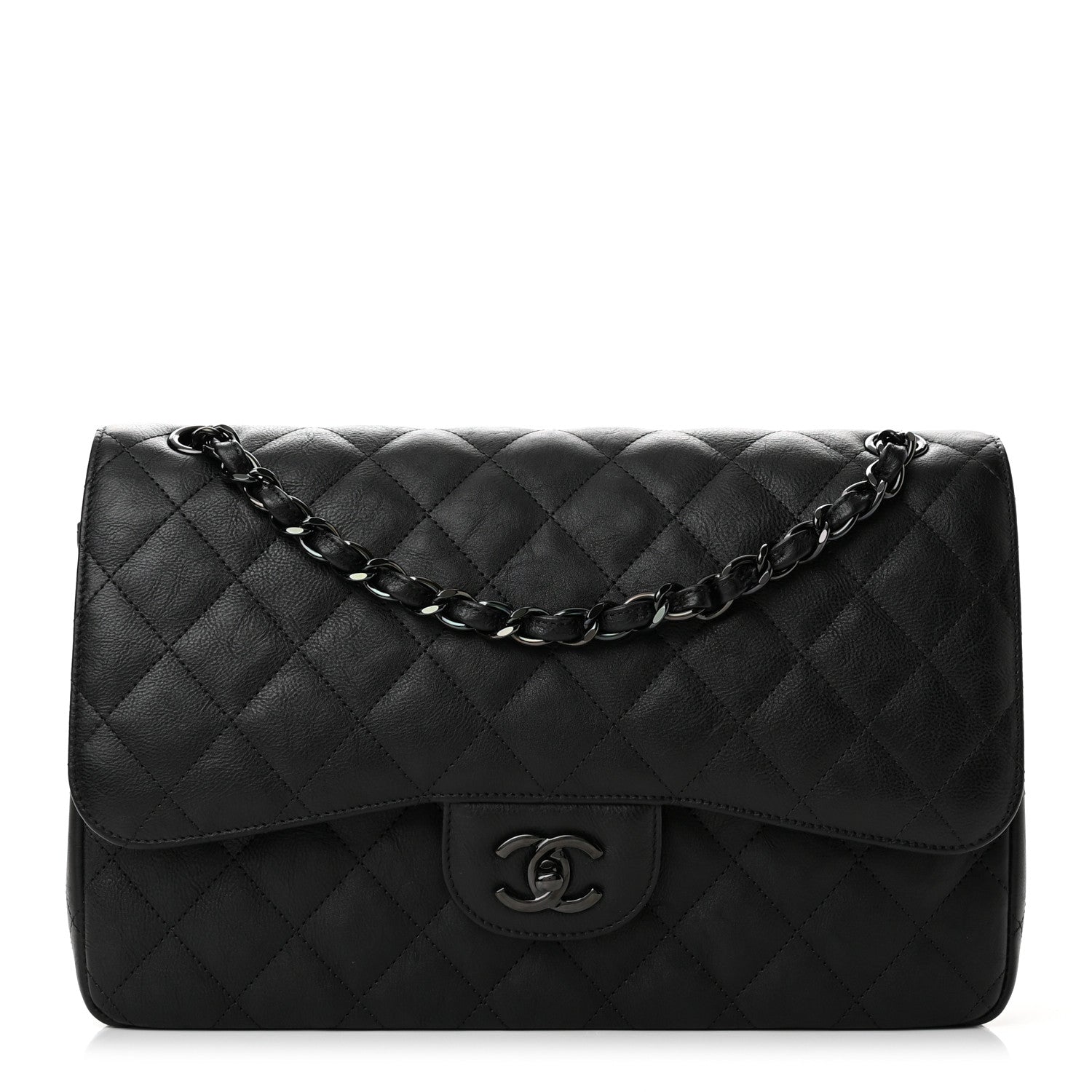 Chanel Crumpled Calfskin Quilted Jumbo Double Flap So Black 1 of 10