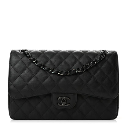 Chanel Crumpled Calfskin Quilted Jumbo Double Flap So Black 1 of 10