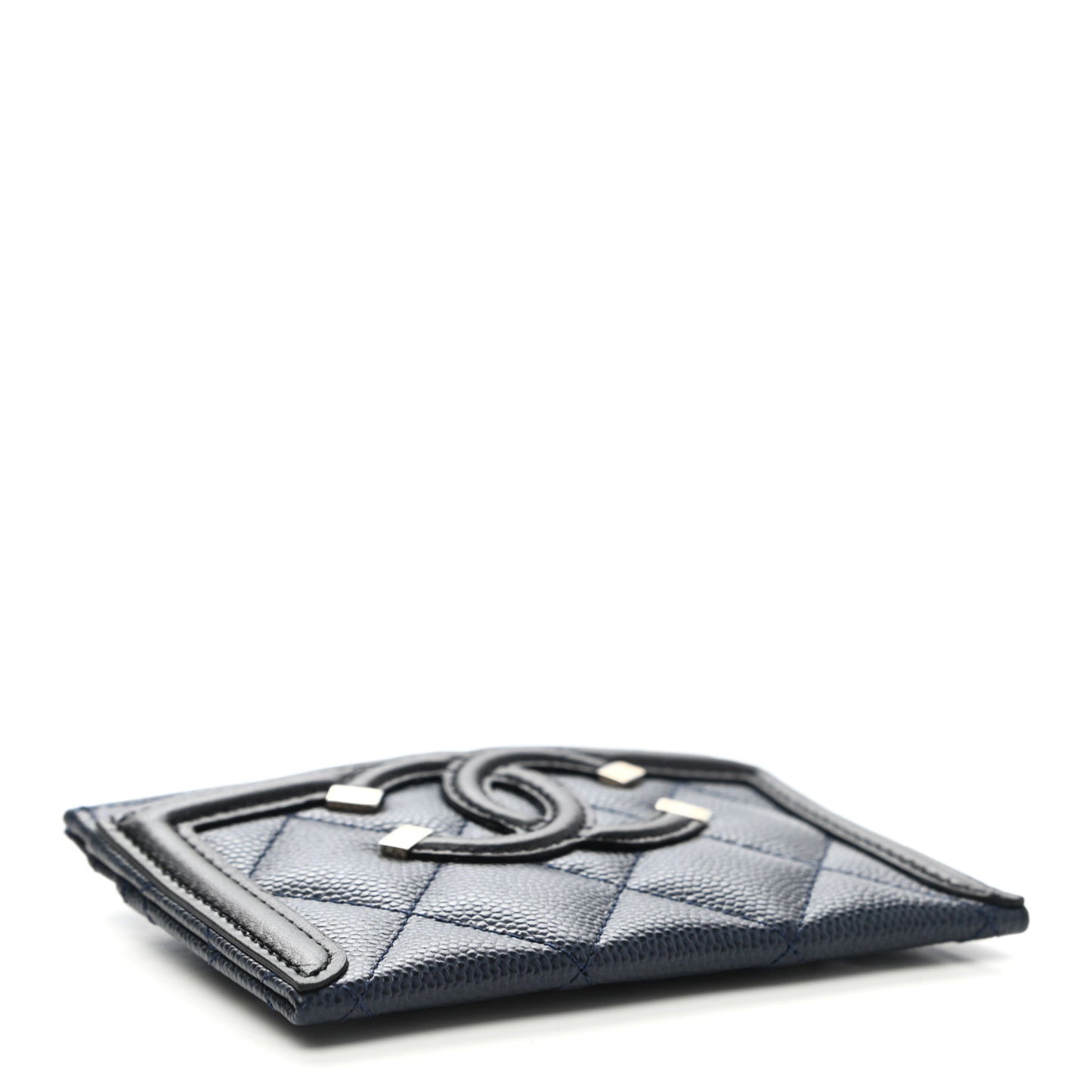 Caviar Quilted Filigree Card Holder Navy Black