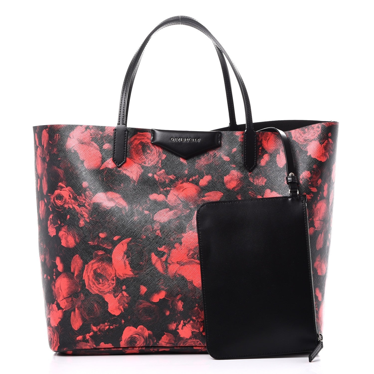 Givenchy Textured Coated Canvas Floral Print Large Antigona Tote Black Red 3 of 9