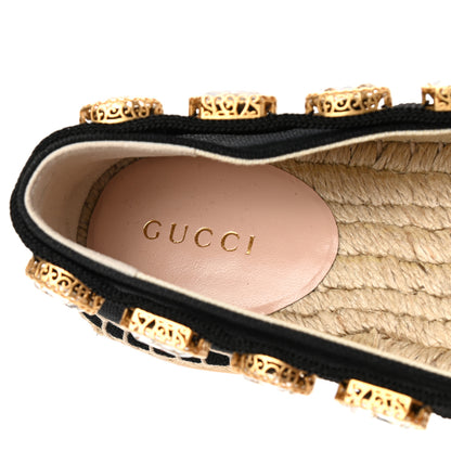 Gucci Canvas Crystal Embellished Espadrilles 38.5 Black 7 of 10